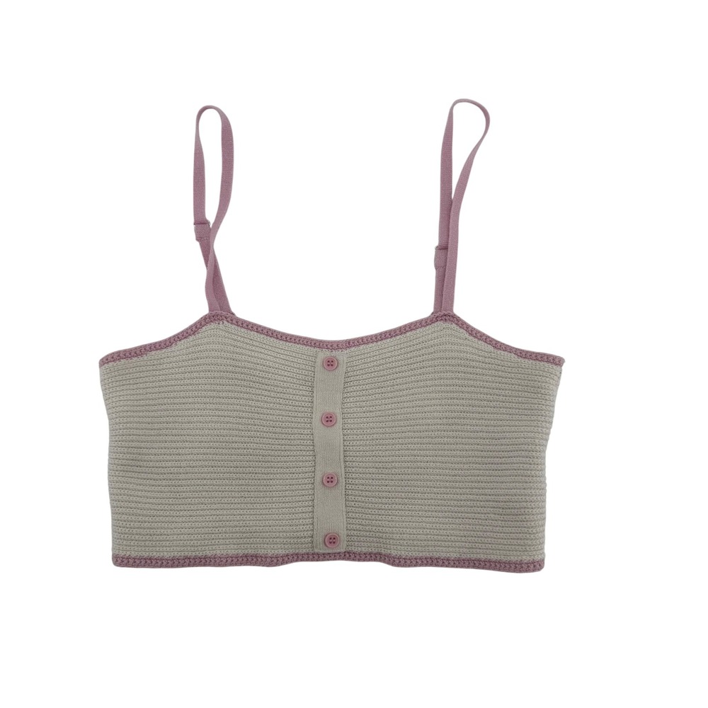 Y2K Forever 21 Knit Crop Top Cami Tank‎ Casual Adjustable Ivory Pink Size Small